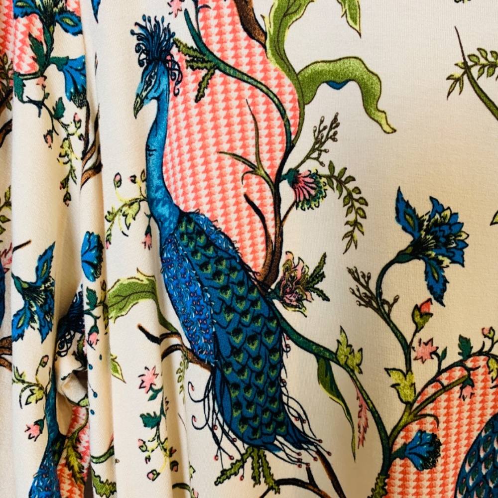 JM Collection Top Womens 2X Peacock Floral Print Shirt Stretchy Whimsical Artsy - Picture 5 of 13